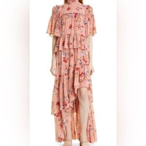 CINQ À SEPT Jamie Blush Pink Floral Georgette Maxi Tiered Dress Size 4
